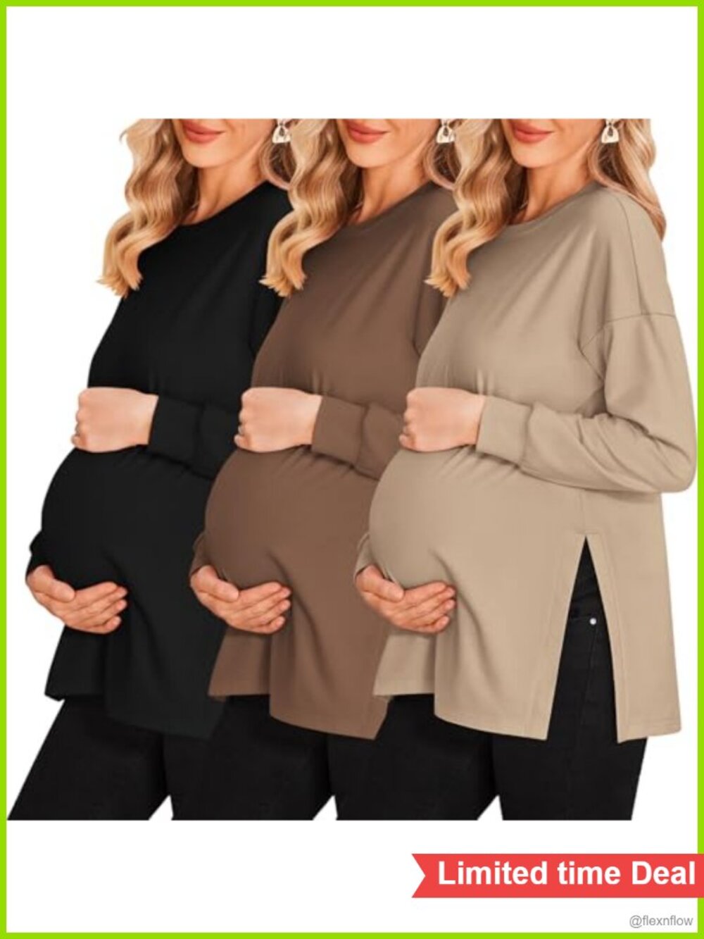 Maternity Shirts 3 Pack Split Side Ruched Pregnancy Workout Tops Crew Neck Long